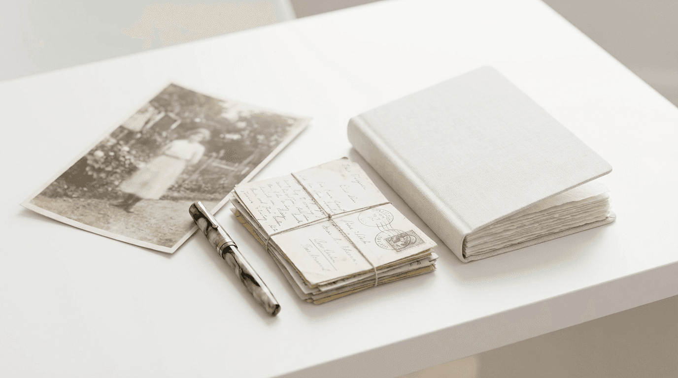 Overhead view of donor communication kit materials on a desk